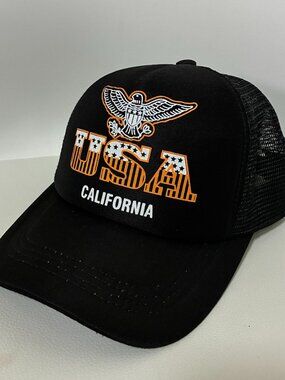 USA California Black Trucker Hat Mesh Snapback Cap One Size